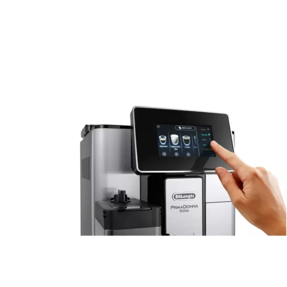 Espressor automat De’Longhi PrimaDonna SOUL ECAM 610.74.MB, 1450W, 19 bar, 2.2 l, LatteCrema System, Argintiu Negru