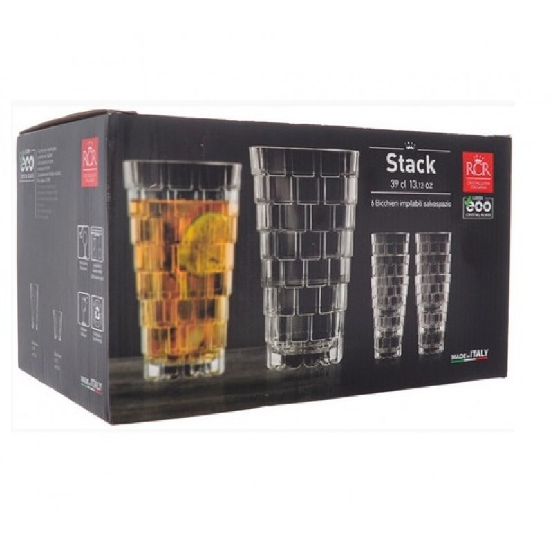 Set 6 pahare superpozabile Stack HB, RCR Crystal, Ideale pentru sucuri si cocktail-uri, 39 cl