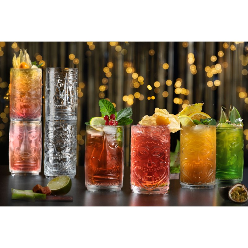 Set 4 pahare pentru sucuri si cocktail-uri Tiki Sardinia RCR Crystal, 46 cl, Stivuibile