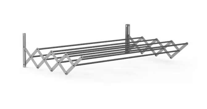 Uscator de rufe extensibil de perete, 120 cm, Economiseste spatiu, Metal si aluminiu, Max 25 kg rufe, Silver