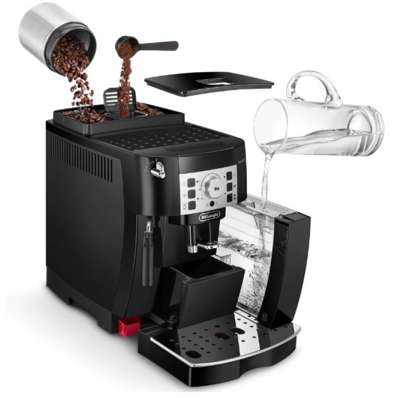 Espressor automat DeLonghi Magnifica S ECAM 22.112.B, sistem manual de spumare, rasnita cu 13 setari, 1450 W, 15 bari, 1.8 l, Negru