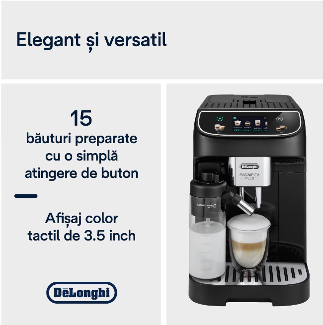 Espressor automat DeLonghi Magnifica PLUS ECAM 320.60.B, tehnologie LatteCrema, 1,8 l, 15 bar, 1450 W, negru