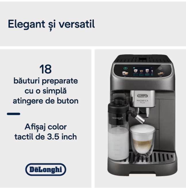 Espressor automat DeLonghi Magnifica PLUS ECAM 320.70.TB, tehnologie LatteCrema, , 1,9 l, 15 bar, 1450 W, negru/gri inchis