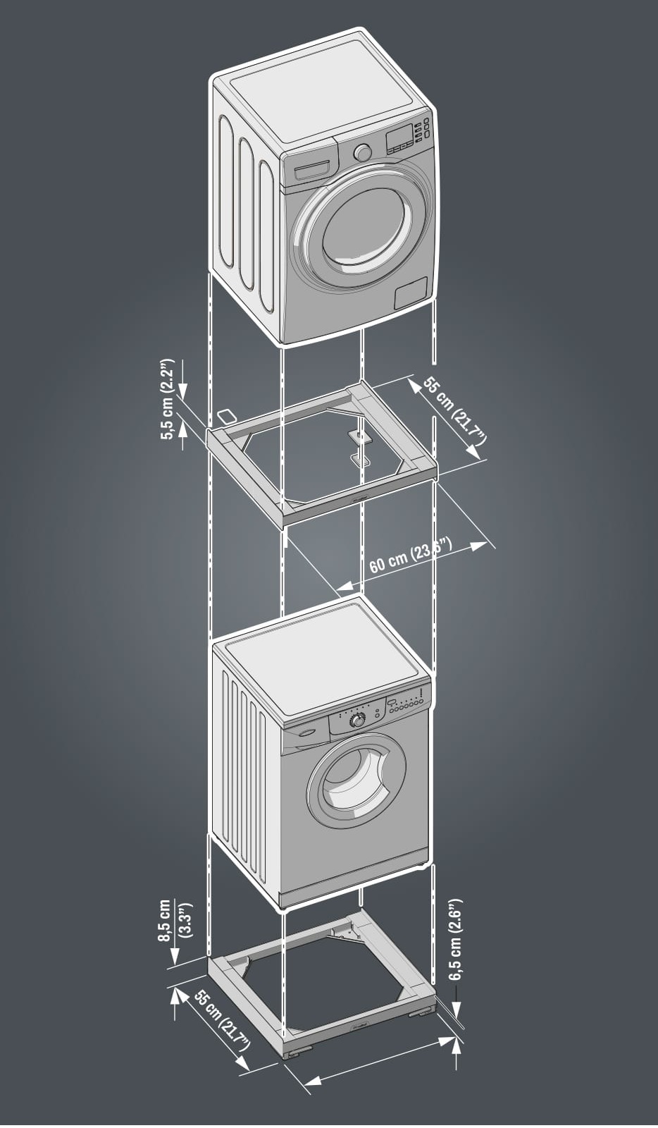 Kit 2 in 1 universal de suprapunere a masinii de spalat si a uscatorului de rufe, Meliconi, Moving Tower