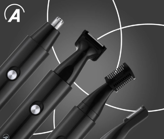 Trimmer 3 in 1 pentru nas si urechi Puternic si silentios. Cu 4 accesorii, baza suport si kit de intretinere.