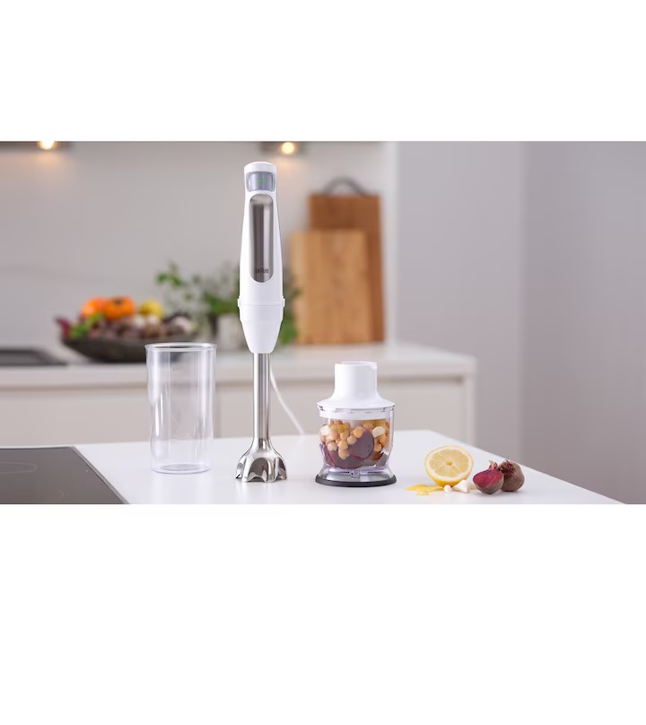 Mixer vertical Braun MQ7020WH, 1000 W, Pahar gradat 0.6 l, Tocator 0.35l,Viteza variabila, Alb