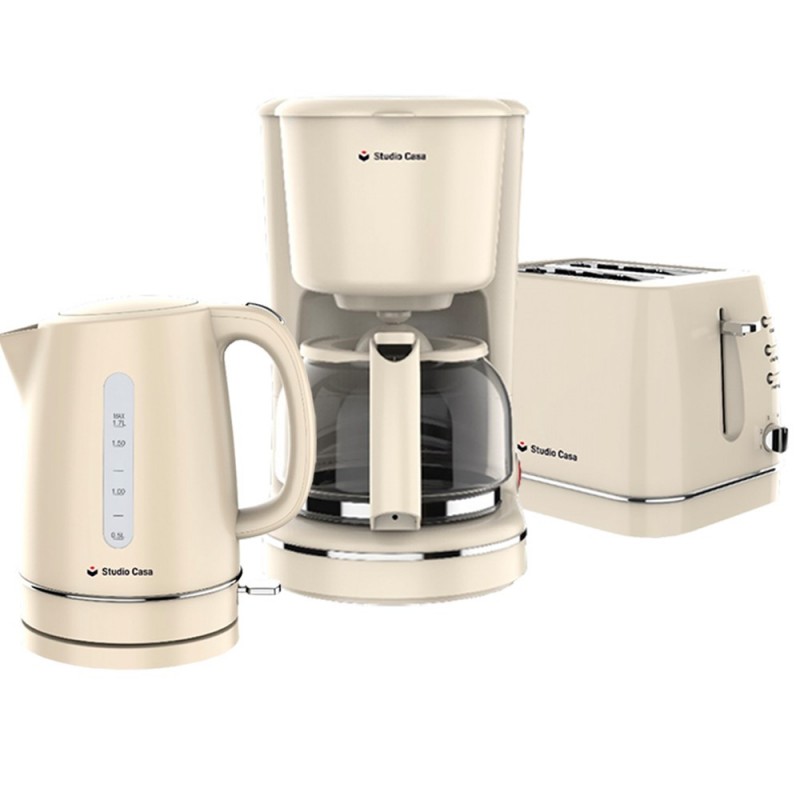 Pachet filtru de cafea , prajitor de paine si cana electrica Studio Casa, Duchess Ivory, 870 W, 1.25 l, Carafa sticla