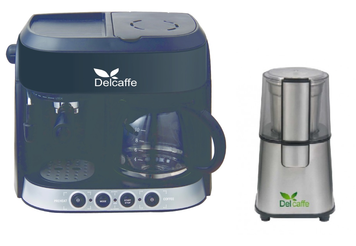 Pachet Espressor DelCaffe 3 in 1 Coffe Shot, 15 bari, 1850W, 1.25 l, Functie spumare, Inchidere automata, Negru+ Rasnita Del Caffe Grind Master, 220W, 60G