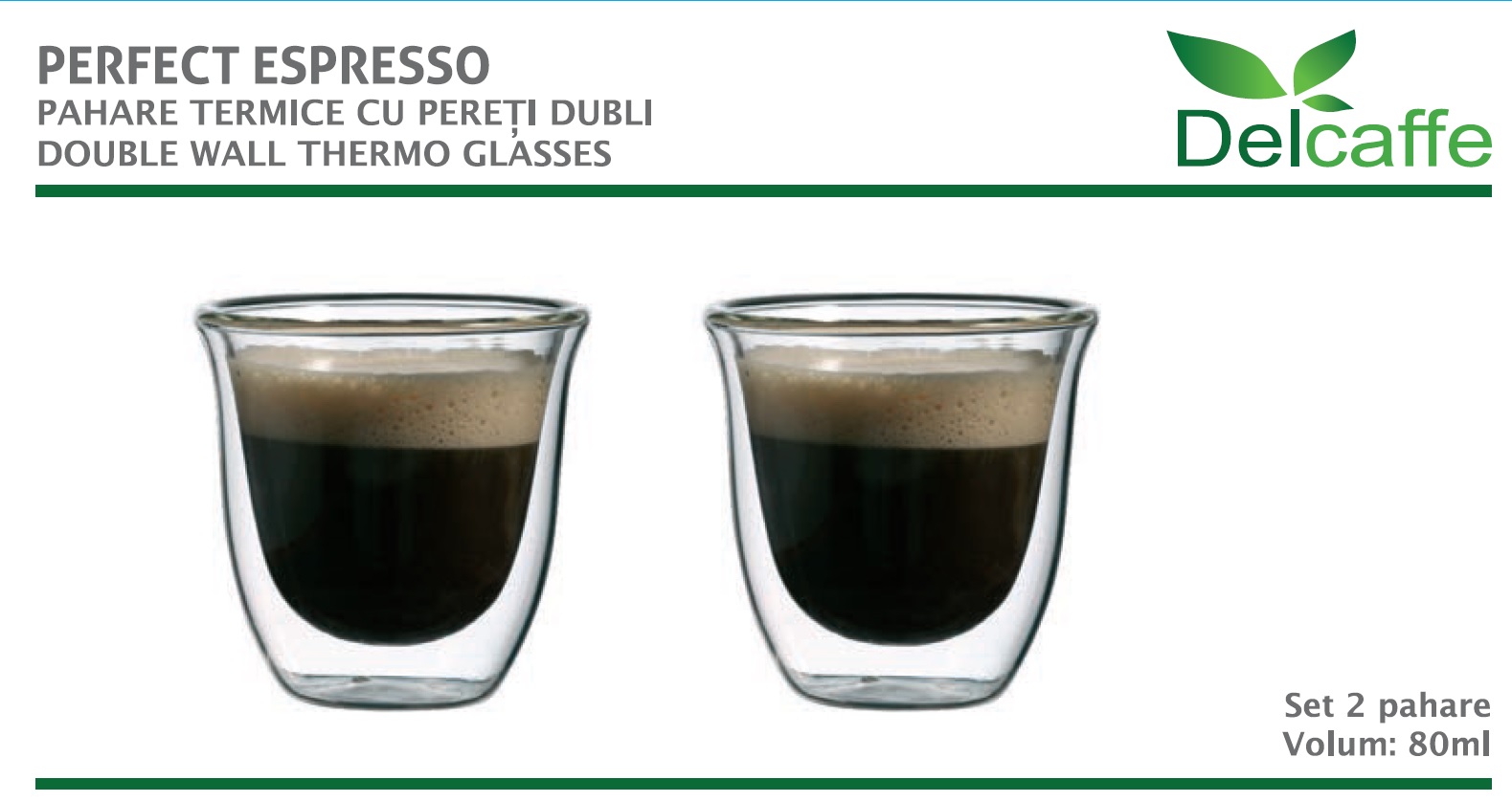 Set 2 pahare termice cu pereti dubli, ESPRESSO 80, DelCaffe, 80ml