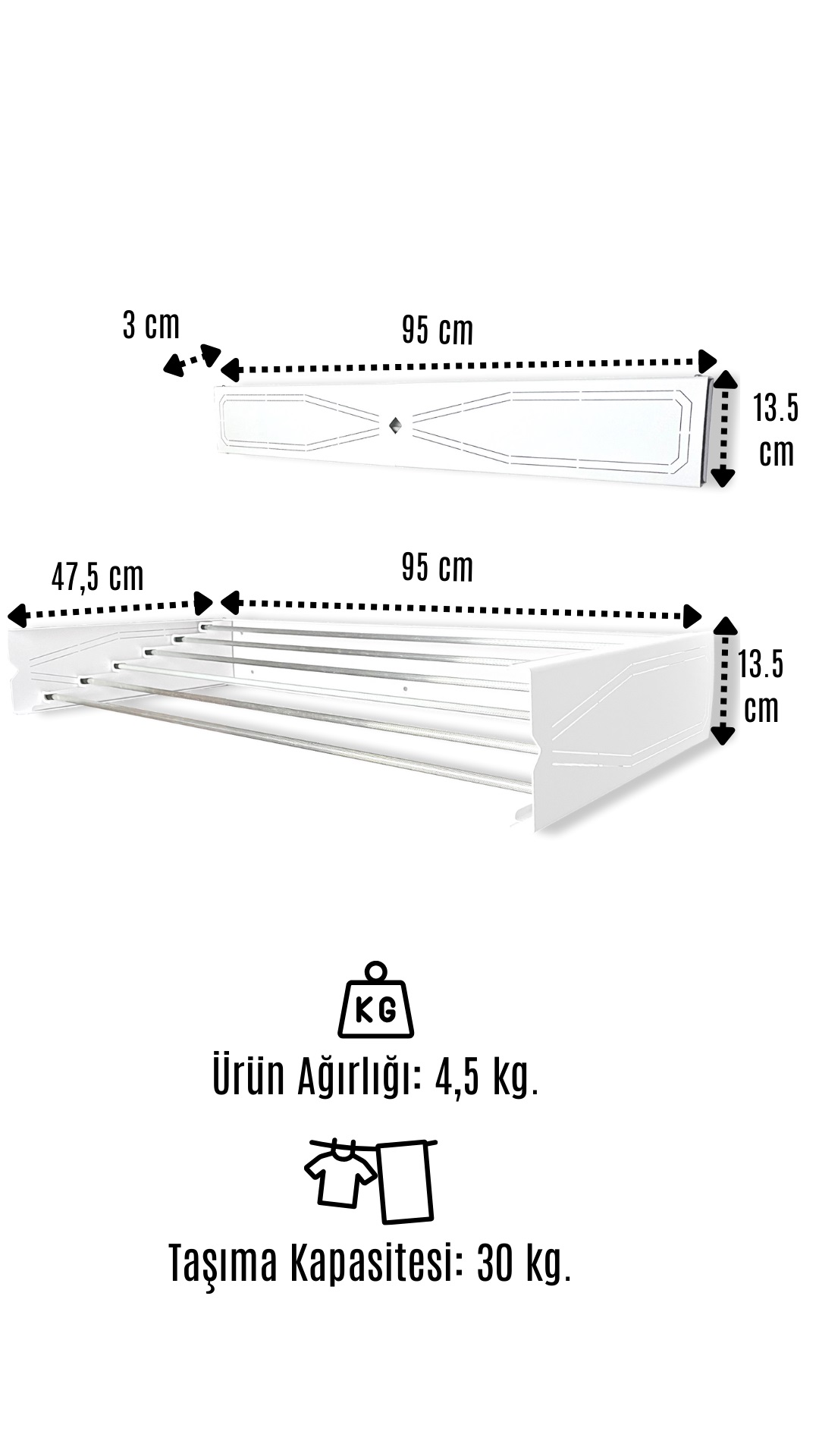 Uscator de rufe retractabil de perete, 95 cm, Indoor/ outdoor, Design decorativ, Economiseste spatiu, Metal si aluminiu, Max 20 kg rufe, Negru