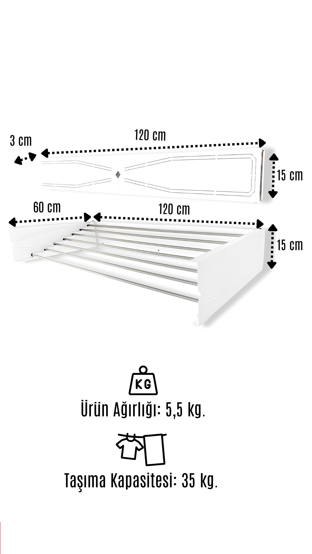 Uscator de rufe retractabil de perete, 120 cm, Indoor/ outdoor, Design decorativ, Economiseste spatiu, Metal si aluminiu, Max 25 kg rufe,Negru