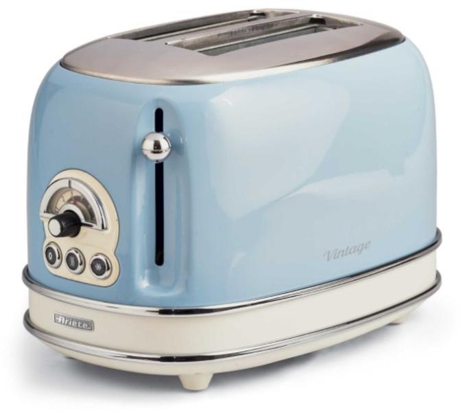 Prajitor de paine Ariete, 0155 Vintage, 810 W, 2 Felii, crem/bleu