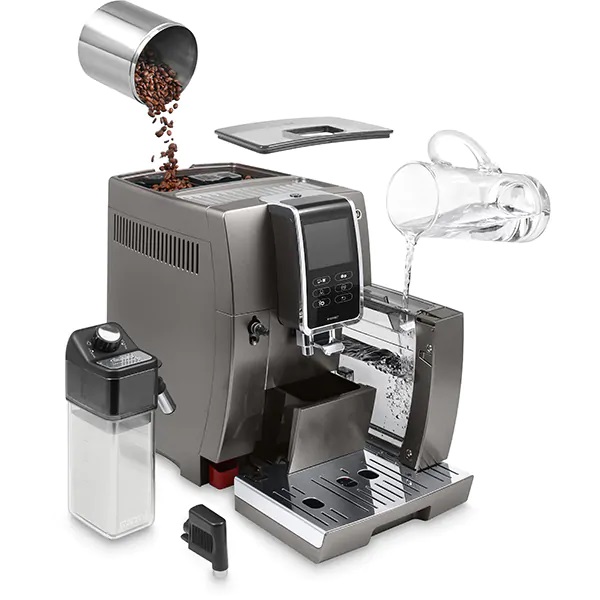 Espressor Automat De Longhi Dinamica Plus Ecam.370.95.T, 1.8L, 1450W, 19 Bar, Gri Inchis-Argintiu