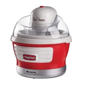 Aparat de inghetata, sorbet si iaurt inghetat 0643 Party Time Maker Ariete, Capacitate 1.5 l, Recipient detasabil, 12 W, Buton On/Off, Alb/Rosu