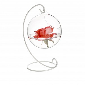 Glob din Sticlă borosilicata EMOTION pentru Flori, Decoratiuni, 12cm x 12cm, cu suport metalic, Delcaffe