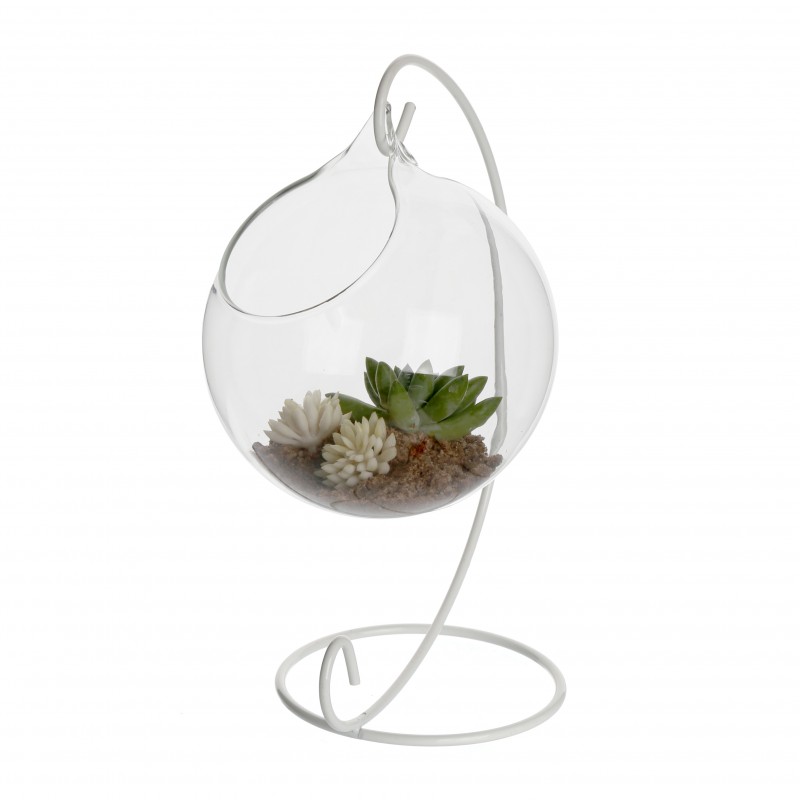 Glob din Sticlă borosilicata EMOTION pentru Flori, Decoratiuni, 12cm x 12cm, cu suport metalic, Delcaffe