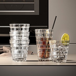 Set 6 pahare superpozabile Stack HB, RCR Crystal, Ideale pentru sucuri si cocktail-uri, 39 cl