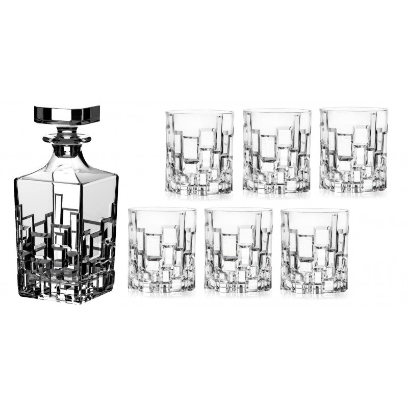 Set 7 piese whisky Rcr Crystal, Etna, Decantor cu dop 75 cl si 6 pahare 30 cl