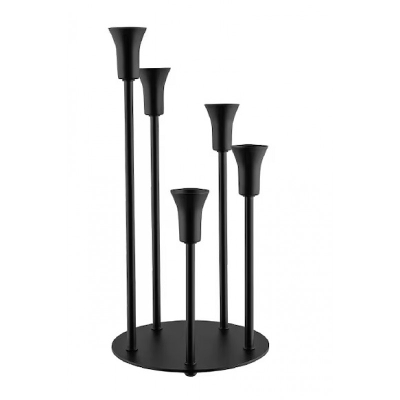 Suport lumanare metalic cu 5 brate Deco Art, Diametru baza 17 cm, Inaltime 37 cm, Negru Delcaffe.ro