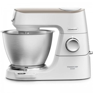 Robot de bucatarie Kenwood Titanium Chef Baker KVC65.001WH, 0W20011376, 1200 W, vas 5L, 10 trepte viteza, cantar integrat, 3 accesorii patiserie, alb