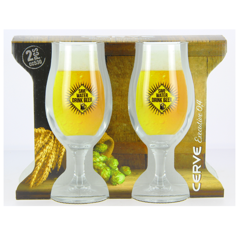 Set 2 Pahare de Bere Save Water Drink Beer, Cerve, Sticla decorata, 400 ml