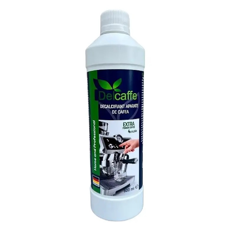 Decalcifiant Pentru Indepartarea Calcarului, Delcaffe , Extra Power Coffee X4, Pentru 4 Decalcifieri, 500ml Delcaffe.ro