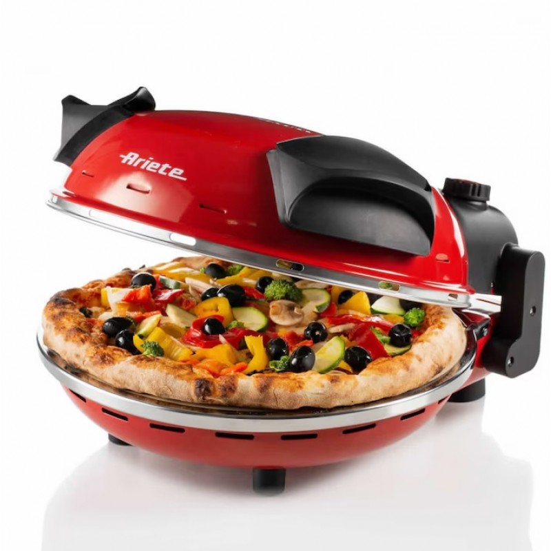 Cuptor electric pentru pizza Ariete "Pizza in 4 minute" 0909/10, 1200W, 32 cm, Pana la 400°C, 5 trepte, Placa de piatra, Acoperire antiaderenta, Rosu Delcaffe.ro