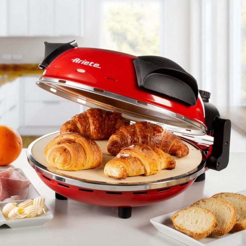 Cuptor electric pentru pizza Ariete "Pizza in 4 minute" 0909/10, 1200W, 32 cm, Pana la 400°C, 5 trepte, Placa de piatra, Acoperire antiaderenta, Rosu Delcaffe.ro