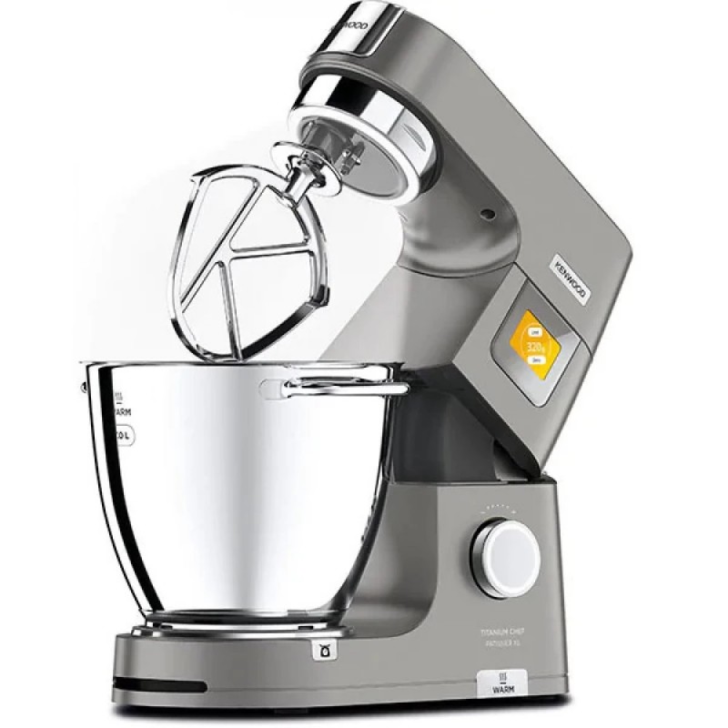 Robot de bucatarie KENWOOD KWL90.004SI Titanium Chef Patissier XL, 1400 W, 6 functii presetate, 2 vase 7 l/ 5 l, 13 trepte viteza, cantar integrat, sistem de incalzire, 4 accesorii, argintiu