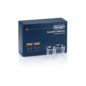 Set 6 pahare espresso DeLonghi Essential Collection, 6x60ml, Sticla termorezistenta, Transparente, Perete dublu