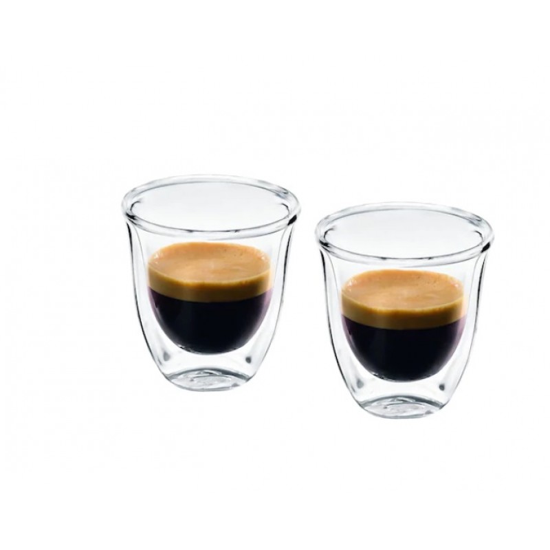 Set 6 pahare espresso DeLonghi Essential Collection, 6x60ml, Sticla termorezistenta, Transparente, Perete dublu