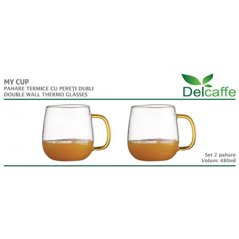 Set 2 Cani thermo MY CUP pentru ceai, lapte sau orice bautura rece sau calda, 480ml, DelCaffe