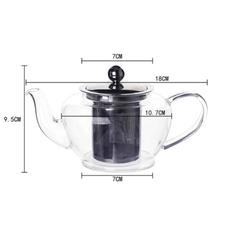 Ceainic din sticla thermo  TEA TIME, cu capac si infuzor inox, 450ml, DelCaffe