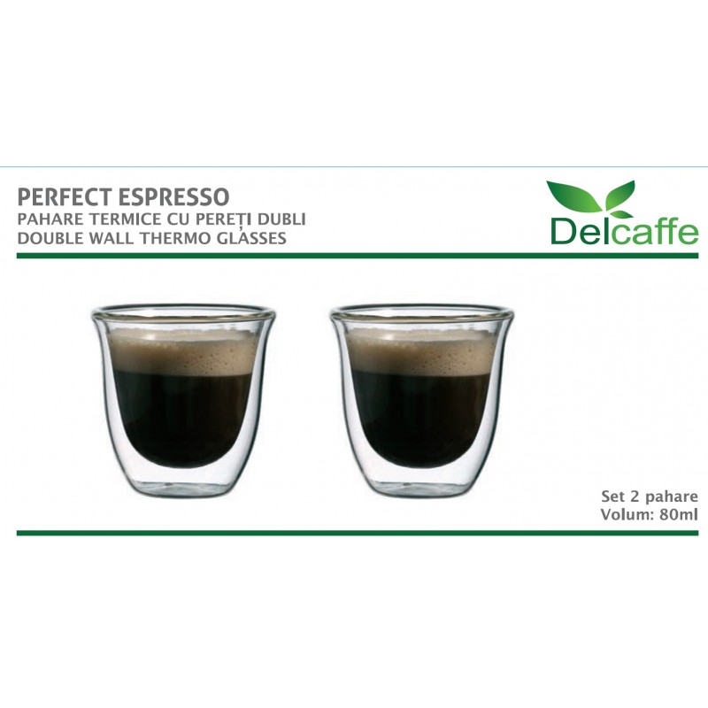 Set 2 pahare termice cu pereti dubli, ESPRESSO 80, DelCaffe, 80ml