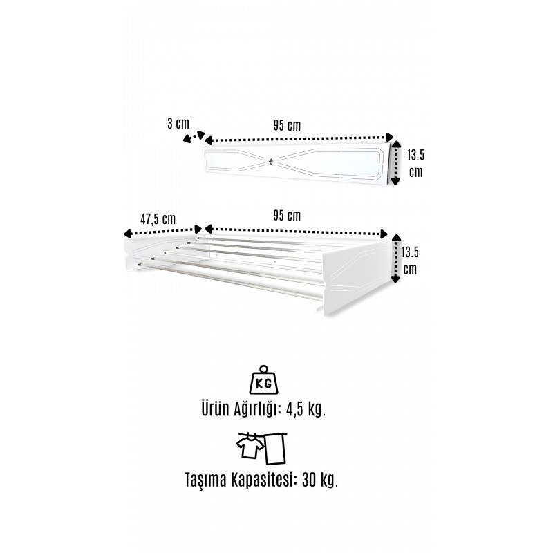 Uscator de rufe retractabil de perete, 95 cm, Indoor/ outdoor, Design decorativ, Economiseste spatiu, Metal si aluminiu, Max 20 kg rufe, Negru