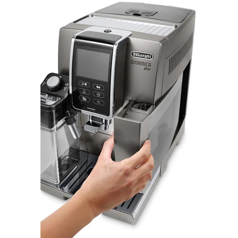 Espressor Automat De Longhi Dinamica Plus Ecam.370.95.T, 1.8L, 1450W, 19 Bar, Gri Inchis-Argintiu