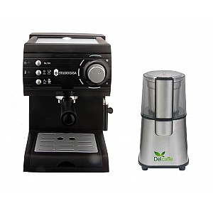 Pachet Espressor Cu Pompa Aroma Sc422 Black Studio Casa, 15 Bari, 1.5L, 1050W, Negru+ Rasnita Del Caffe Grind Master, 220W, 60G 