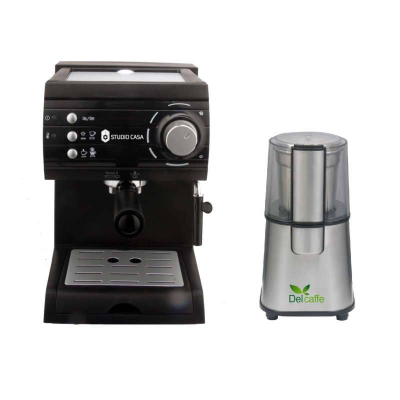 Pachet Espressor Cu Pompa Aroma Sc422 Black Studio Casa, 15 Bari, 1.5L, 1050W, Negru+ Rasnita Del Caffe Grind Master, 220W, 60G