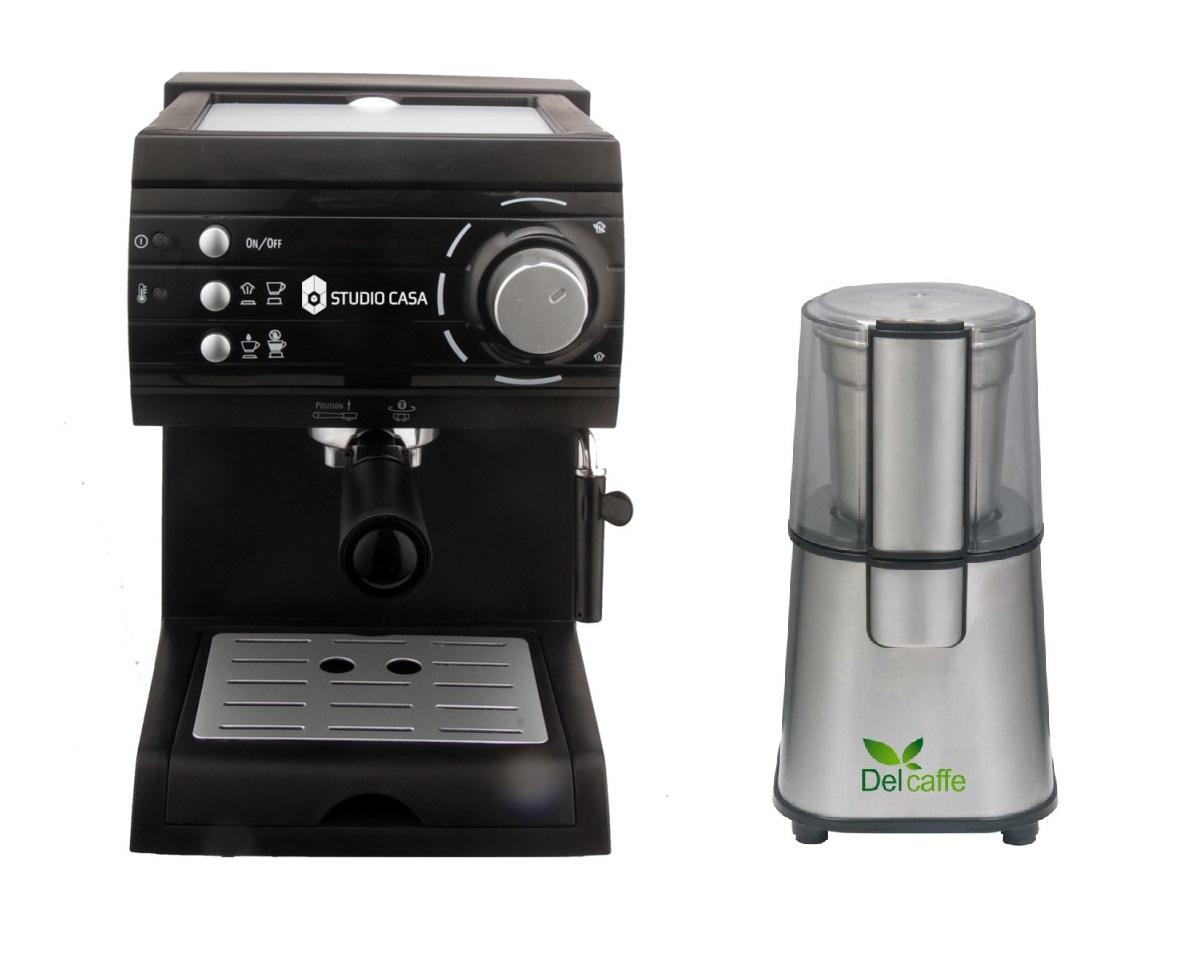 Pachet Espressor Cu Pompa Aroma Sc422 Black Studio Casa, 15 Bari, 1.5L, 1050W, Negru+ Rasnita Del Caffe Grind Master, 220W, 60G